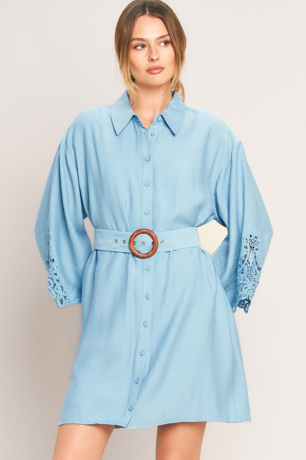 AZURE COAST WOVEN MINI DRESS.