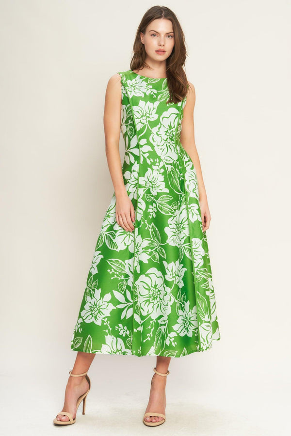 GARDEN GODDESS WOVEN MIDI DRESS.