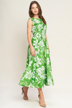 GARDEN GODDESS WOVEN MIDI DRESS.