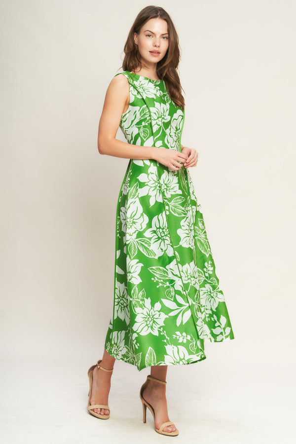 GARDEN GODDESS WOVEN MIDI DRESS.