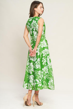 GARDEN GODDESS WOVEN MIDI DRESS.