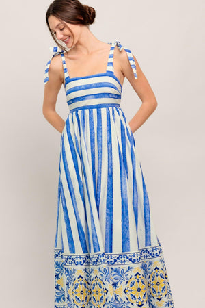 
A printed woven midi dress featuring straight neckline, shoulder tie and smocked back bodice

Details:

Self : 100% Cotton
Lining : 100% Polyester

Size &amp; Fit

- Model is 5`8" And Wearing Size Small
- Measurements Taken From Size Small
- Approx. Length: 52" Flying Tomato