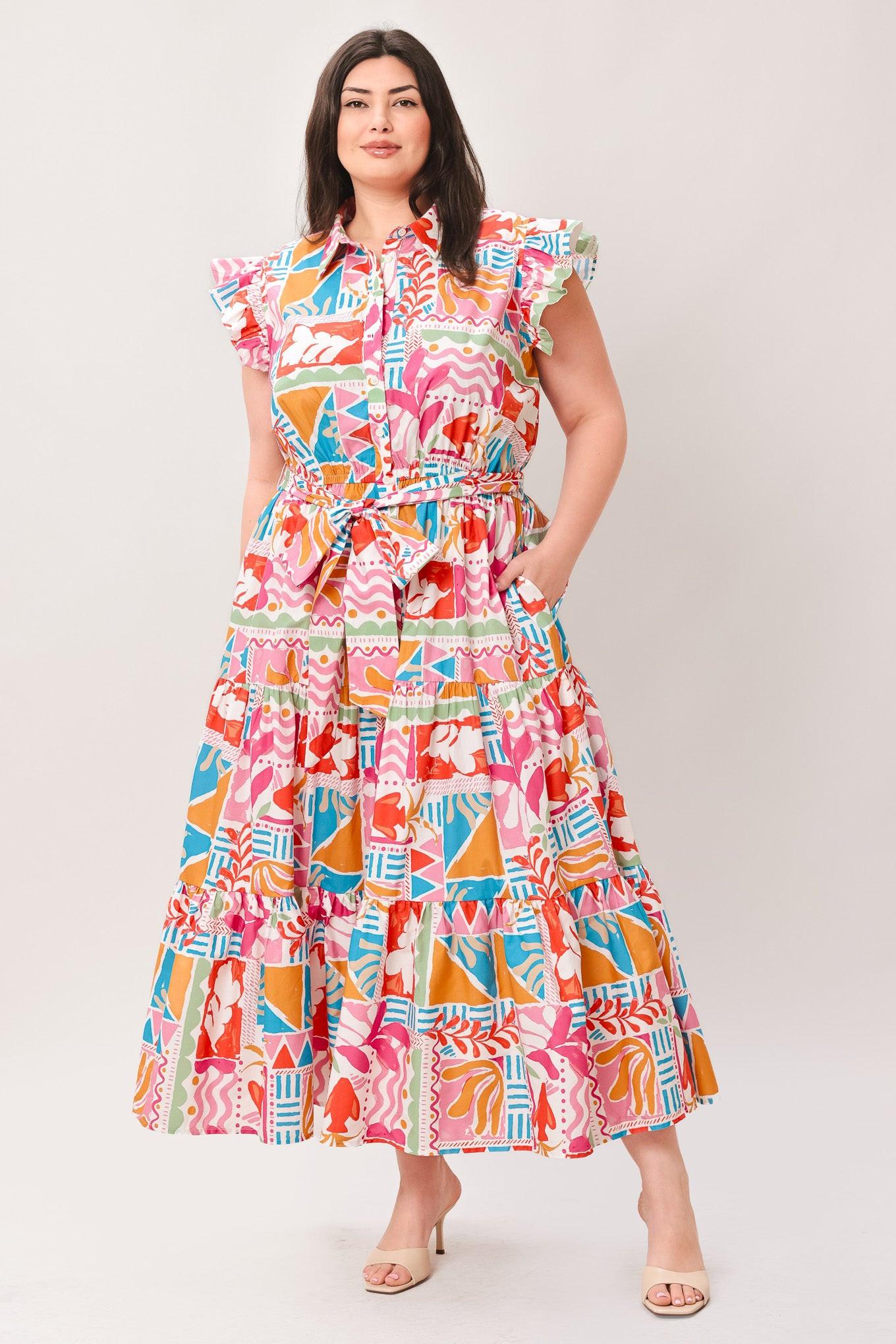 RIVIERA MOSAIC WOVEN MIDI DRESS