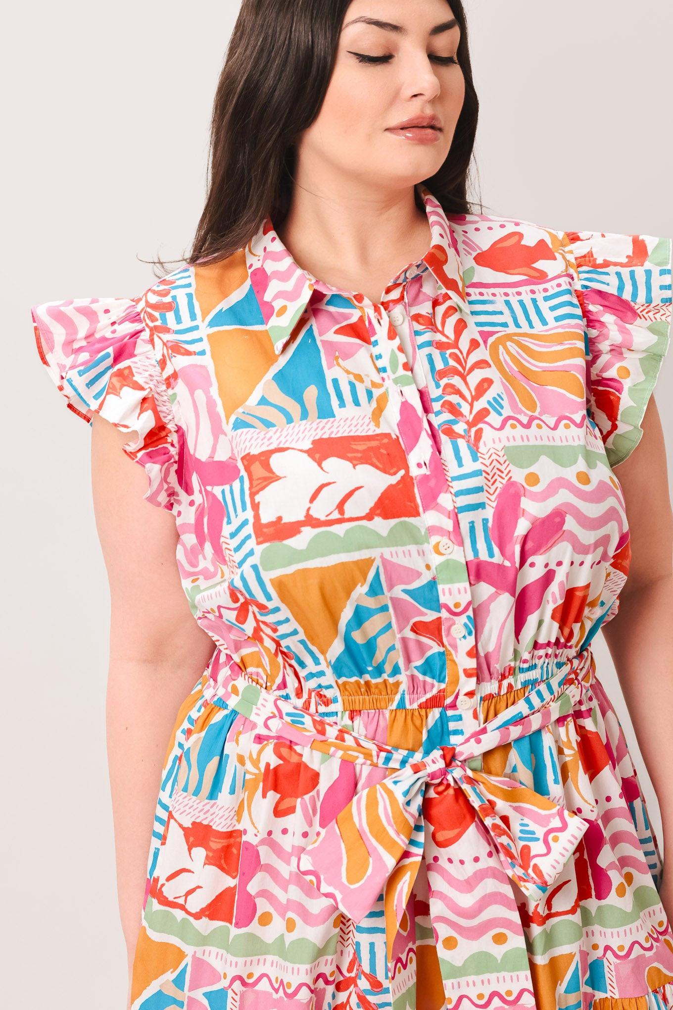 RIVIERA MOSAIC WOVEN MIDI DRESS