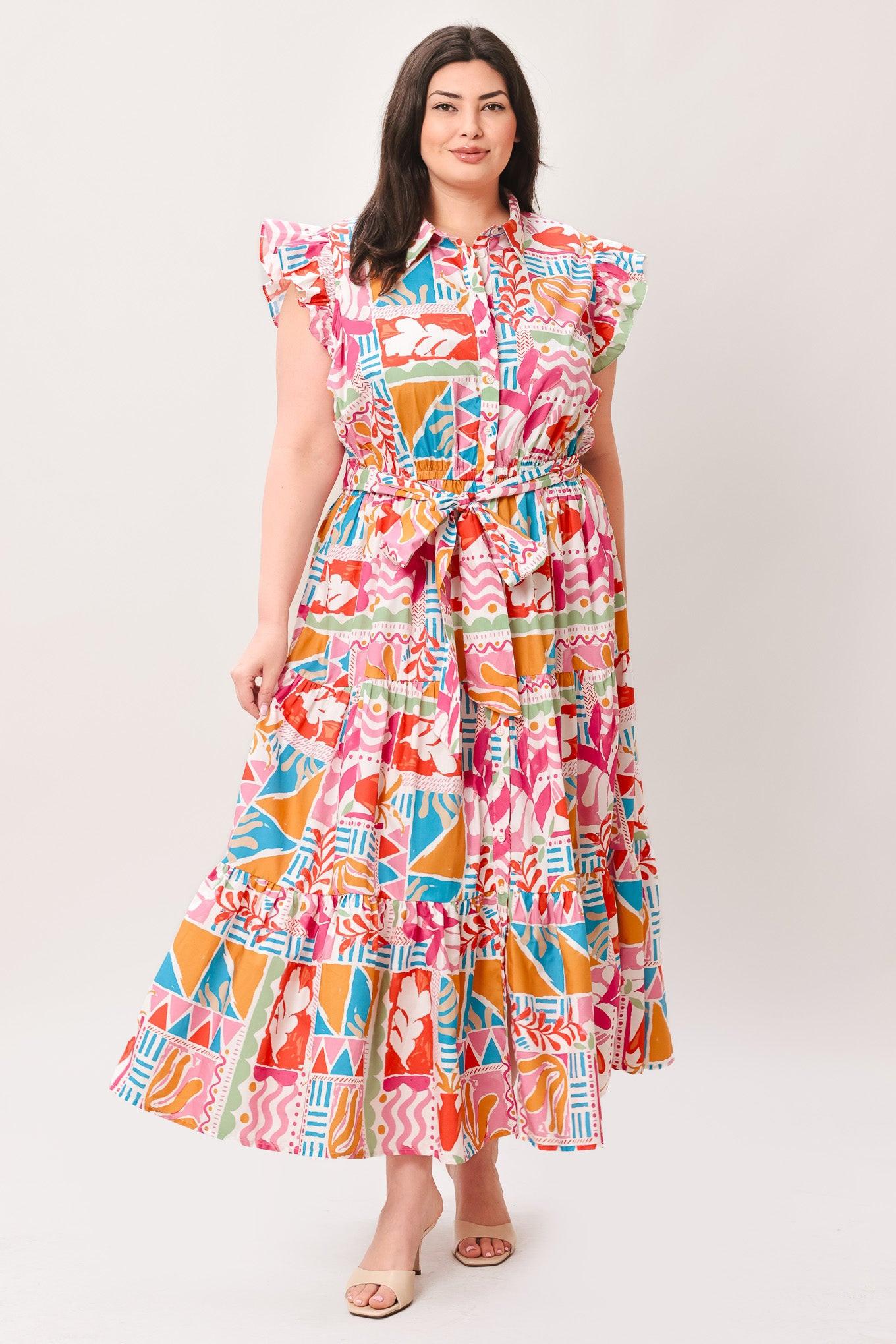 RIVIERA MOSAIC WOVEN MIDI DRESS