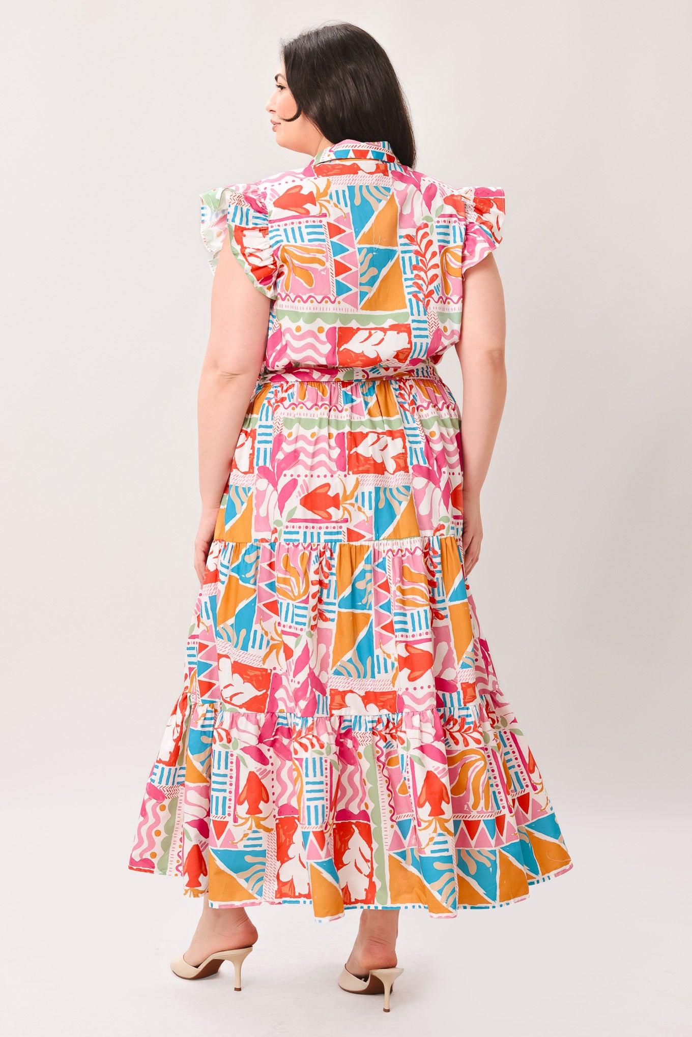 RIVIERA MOSAIC WOVEN MIDI DRESS