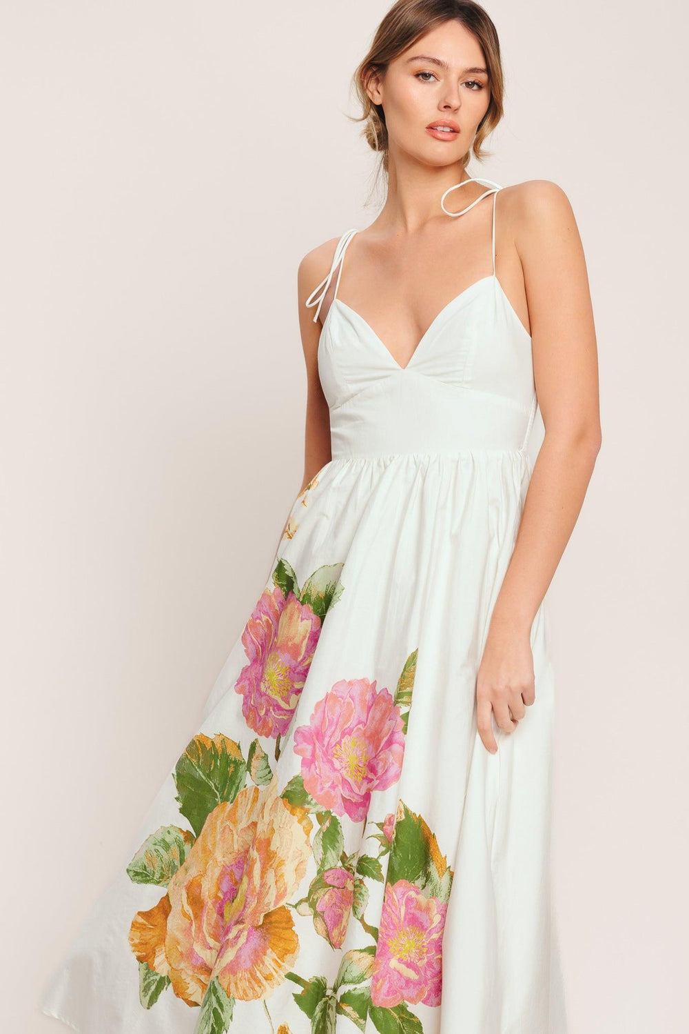 POETIC BLOOM WOVEN MIDI DRESS.