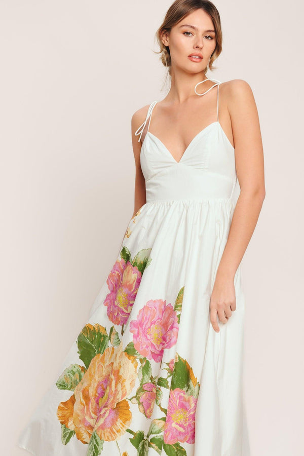 POETIC BLOOM WOVEN MIDI DRESS.