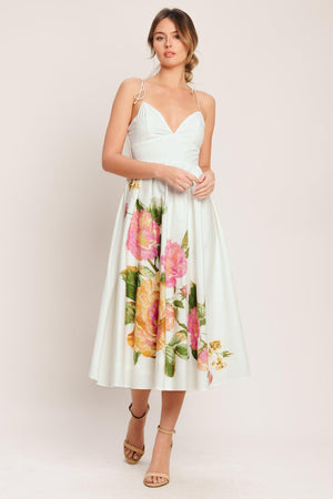 POETIC BLOOM WOVEN MIDI DRESS.