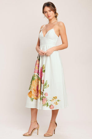 POETIC BLOOM WOVEN MIDI DRESS.