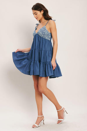 BLUEBELL BABYDOLL WOVEN MINI DRESS.