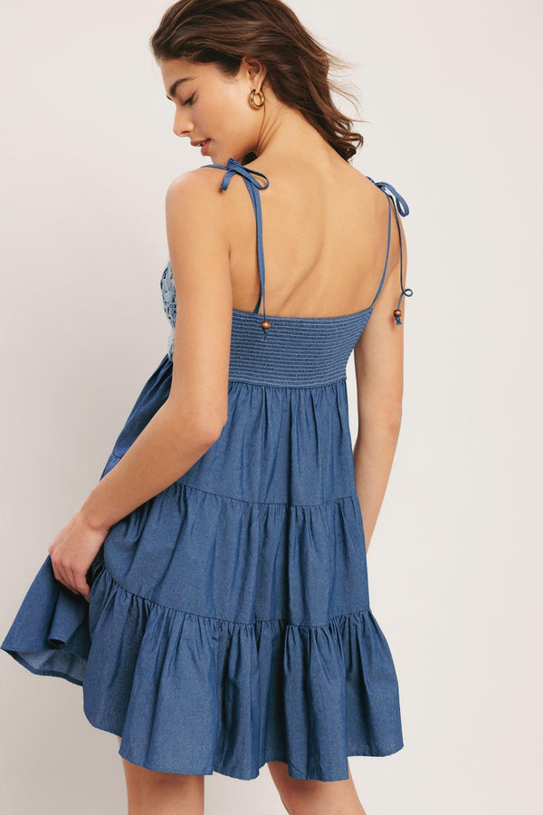 BLUEBELL BABYDOLL WOVEN MINI DRESS.