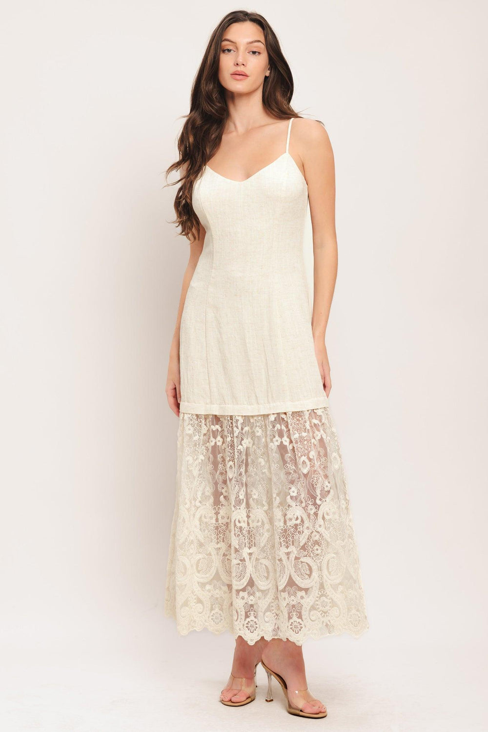 MILK PETAL WOVEN LACE MIDI DRESS.