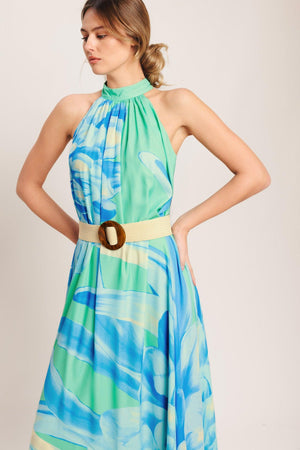 BLUE HORIZON WOVEN MAXI DRESS.