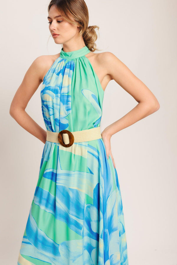 BLUE HORIZON WOVEN MAXI DRESS.