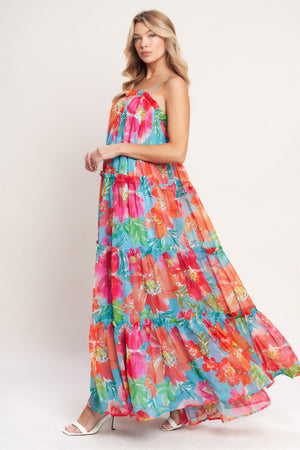 
A printed woven maxi dress featuring straight neckline with ruffled edge, straps and tiers with ruffle edge

Details:

Self : 100% Polyester
Lining : 100% Polyester

Size &amp; Fit

- Model is 5`8" And Wearing Size Small
- Measurements Taken From Size Small
- Approx. Length: 59"