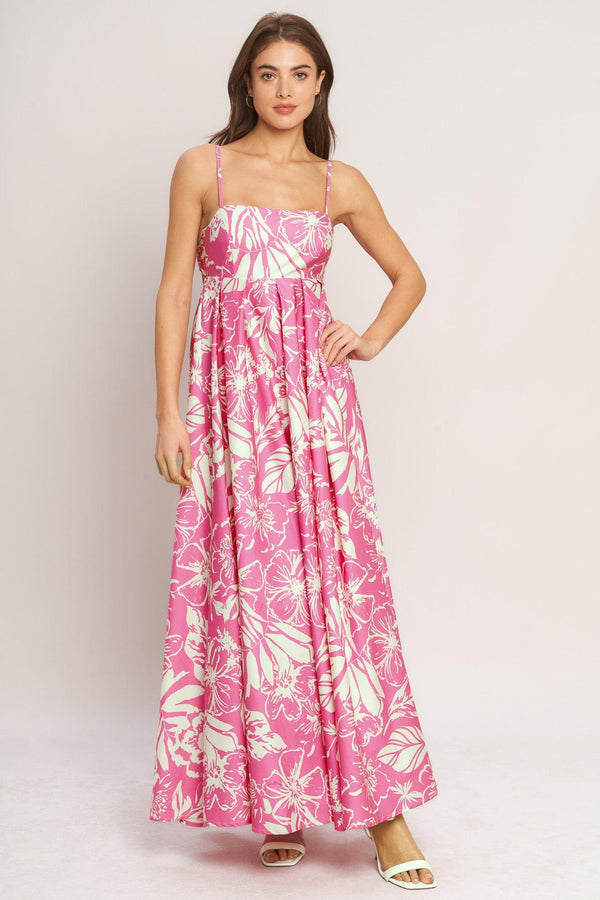 SUMMER HEAT FLORAL WOVEN MAXI DRESS.