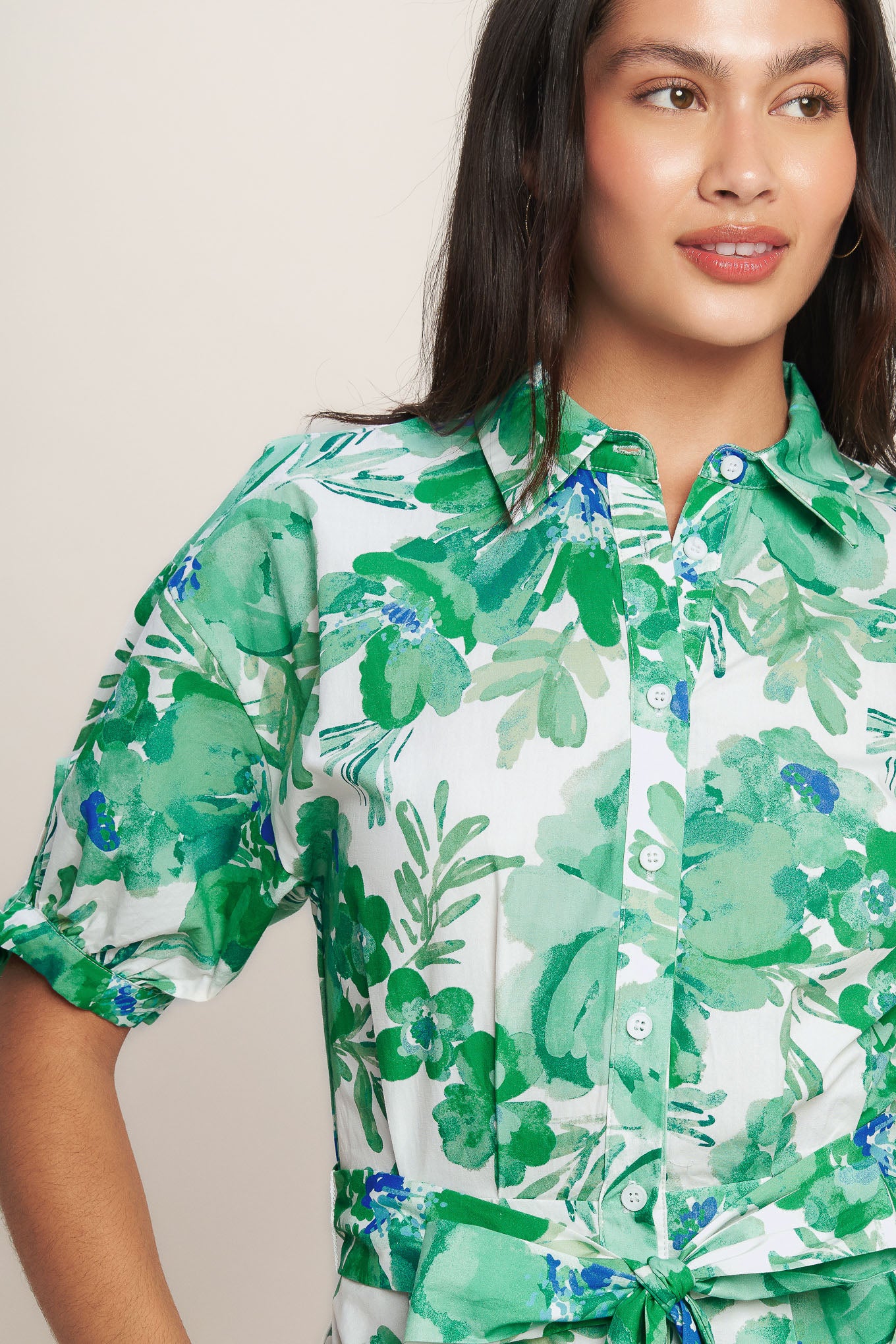 
A printed woven midi shirt dress with collar, cuff tie, self sash tie, button down and circle skirt

Details:

Self : 100% Cotton

Size &amp; Fit

- Model is 5`8" And Wearing Size Small
- Measurements Taken From Size Small
- Approx. Length: 51" FLYING TOMA