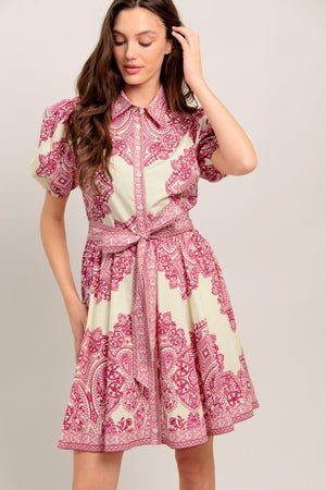 TEA AT NOON PAISLEY WOVEN MINI DRESS.