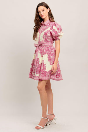 TEA AT NOON PAISLEY WOVEN MINI DRESS.