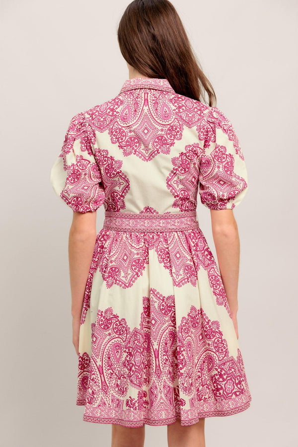 TEA AT NOON PAISLEY WOVEN MINI DRESS.