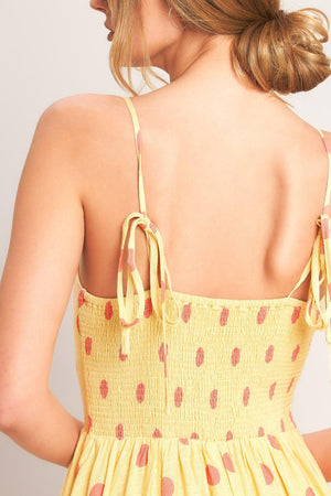 GOLDEN SUMMER POLKA WOVEN MIDI DRESS.