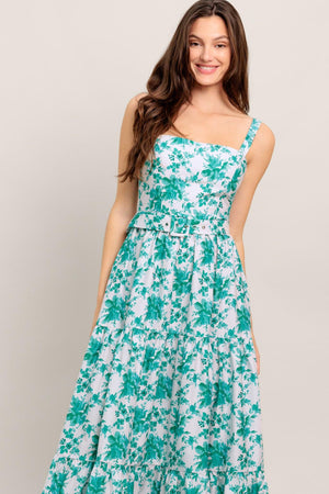 
A printed woven maxi dress featuring straight neckline, straps, self belt, tiered skirt and smocked back bodice

Details:

Self : 100% Cotton
Lining : 100% Polyester

Size &amp; Fit

- Model is 5`8" And Wearing Size Small
- Measurements Taken From Size Small
- Approx. Length: 57" Flying Tomato