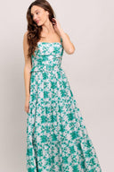 
A printed woven maxi dress featuring straight neckline, straps, self belt, tiered skirt and smocked back bodice

Details:

Self : 100% Cotton
Lining : 100% Polyester

Size &amp; Fit

- Model is 5`8" And Wearing Size Small
- Measurements Taken From Size Small
- Approx. Length: 57" Flying Tomato