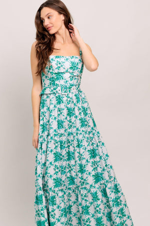 
A printed woven maxi dress featuring straight neckline, straps, self belt, tiered skirt and smocked back bodice

Details:

Self : 100% Cotton
Lining : 100% Polyester

Size &amp; Fit

- Model is 5`8" And Wearing Size Small
- Measurements Taken From Size Small
- Approx. Length: 57" Flying Tomato