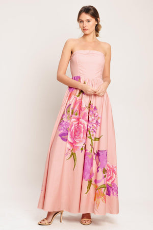 A printed woven maxi dress featuring strapless, full skirt and smocked back bodice

Details:

Self: 100% Cotton

Lining: 100% Polyester

Size & Fit

-Model is 5`8" And Wearing Size Small
-Measurements Taken From Size Small
-Approx. Length: 52"