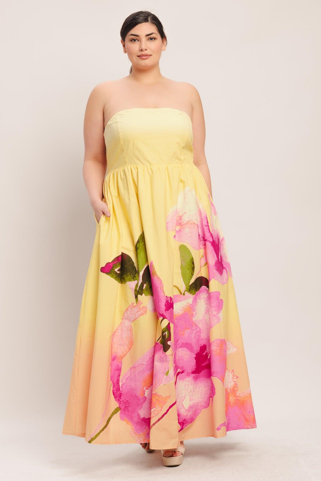 champagne and strawberry maxi dress CHAMPAGNE & STRAWBERRY 100% Silk Geometric Print Flowy Maxi Dress