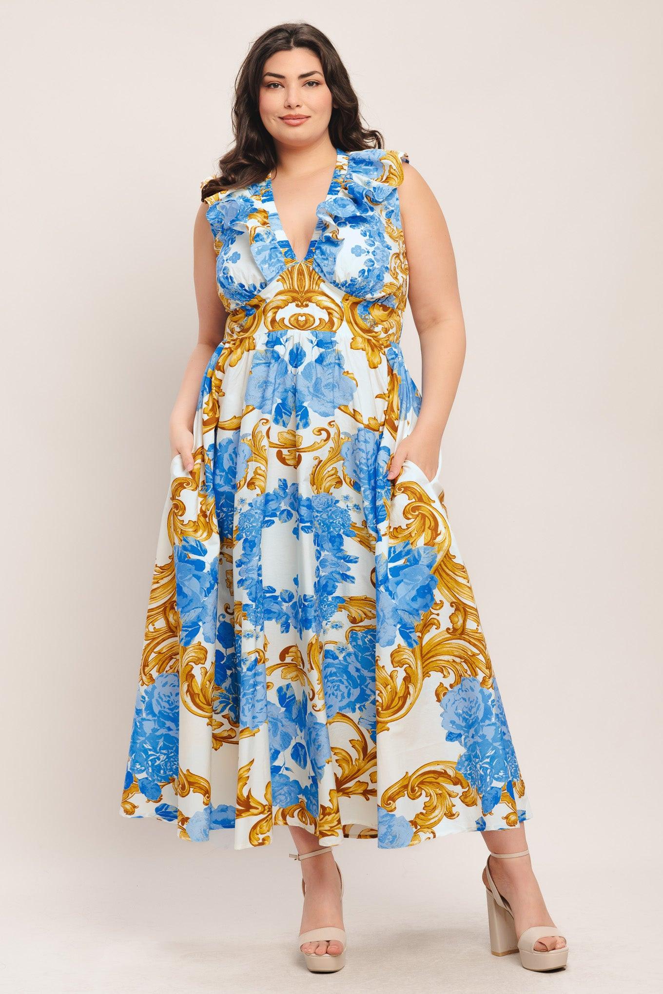 flying tomato midi dress OCEAN GARDEN WOVEN MIDI DRESS