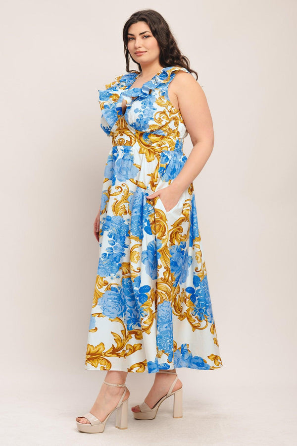 BAROQUE BLOOM WOVEN MIDI DRESS - Flying Tomato - DRESSES - Flying Tomato