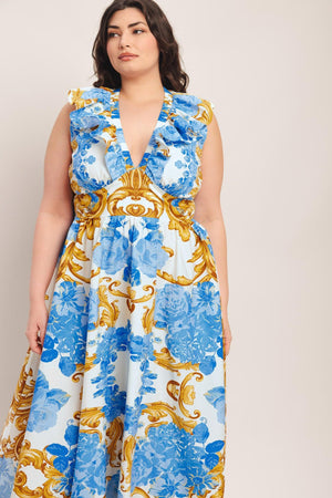 BAROQUE BLOOM WOVEN MIDI DRESS - Flying Tomato - DRESSES - Flying Tomato