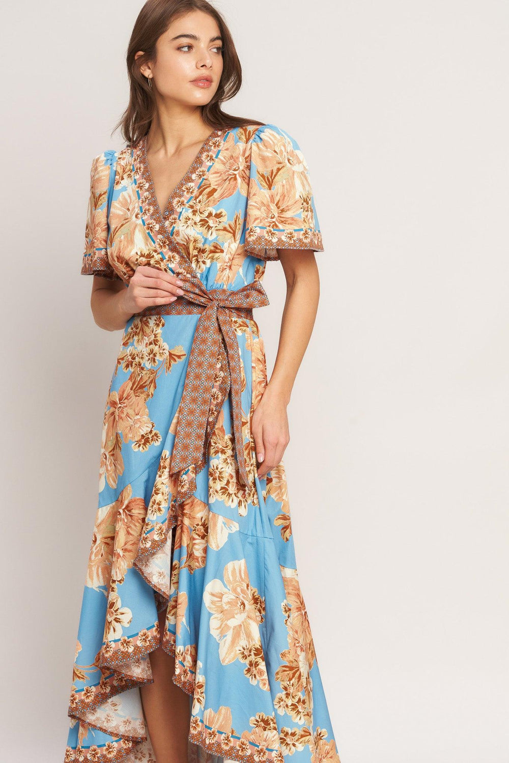 HAVANA HEAT WOVEN HI-LO MIDI DRESS.