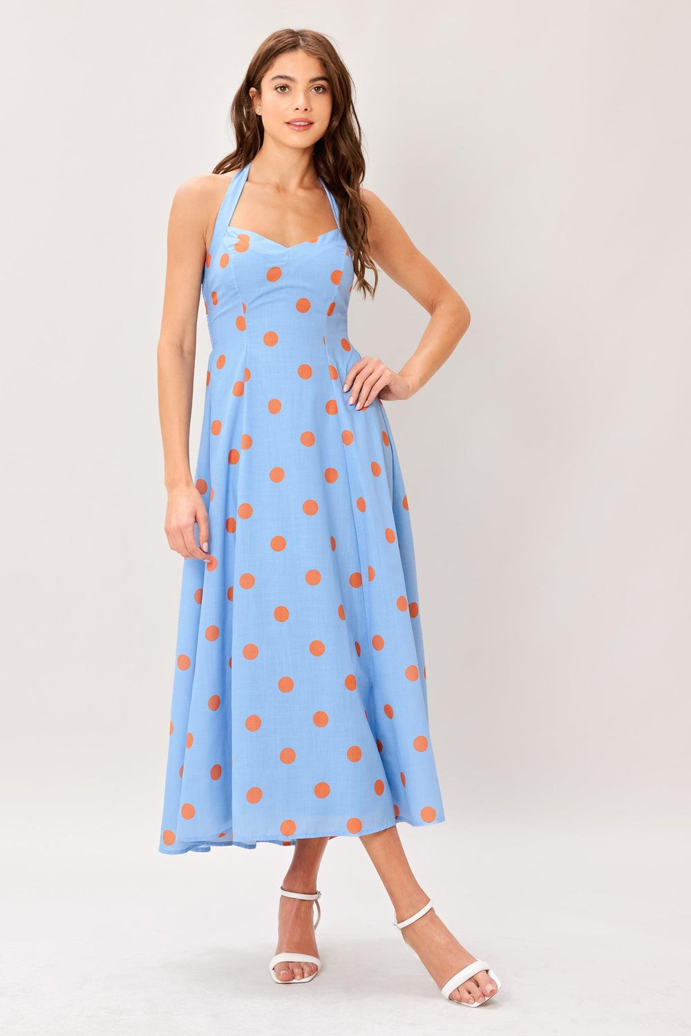COTTON CANDY SKY DOT WOVEN MIDI DRESS.