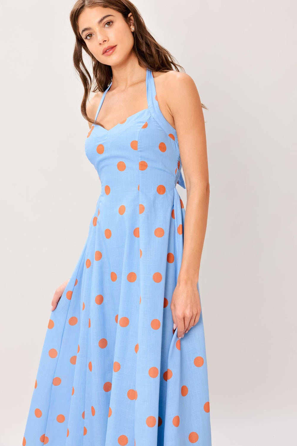 COTTON CANDY SKY DOT WOVEN MIDI DRESS.