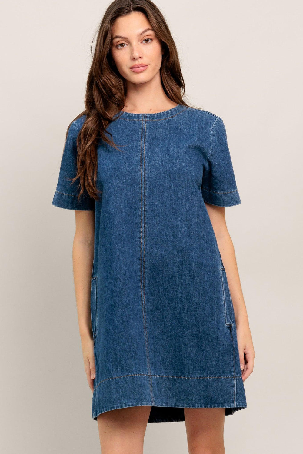 SIMPLY PUT TOGETHER DENIM MINI DRESS.