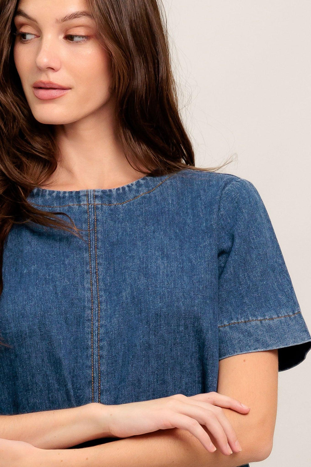 SIMPLY PUT TOGETHER DENIM MINI DRESS.