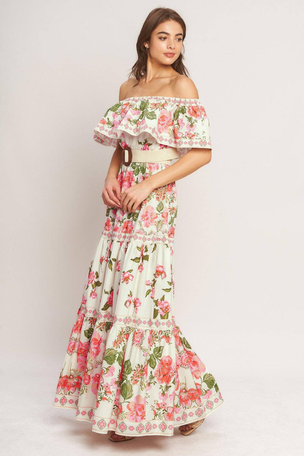 SWEET ESCAPE OFF SHOULDER MAXI DRESS.