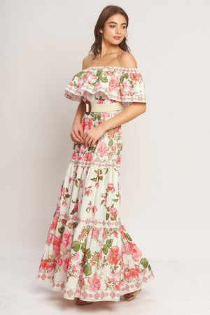 SWEET ESCAPE OFF SHOULDER MAXI DRESS.