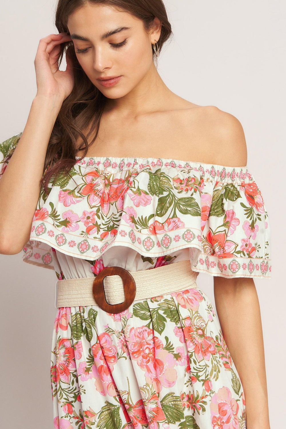 SWEET ESCAPE OFF SHOULDER MAXI DRESS.