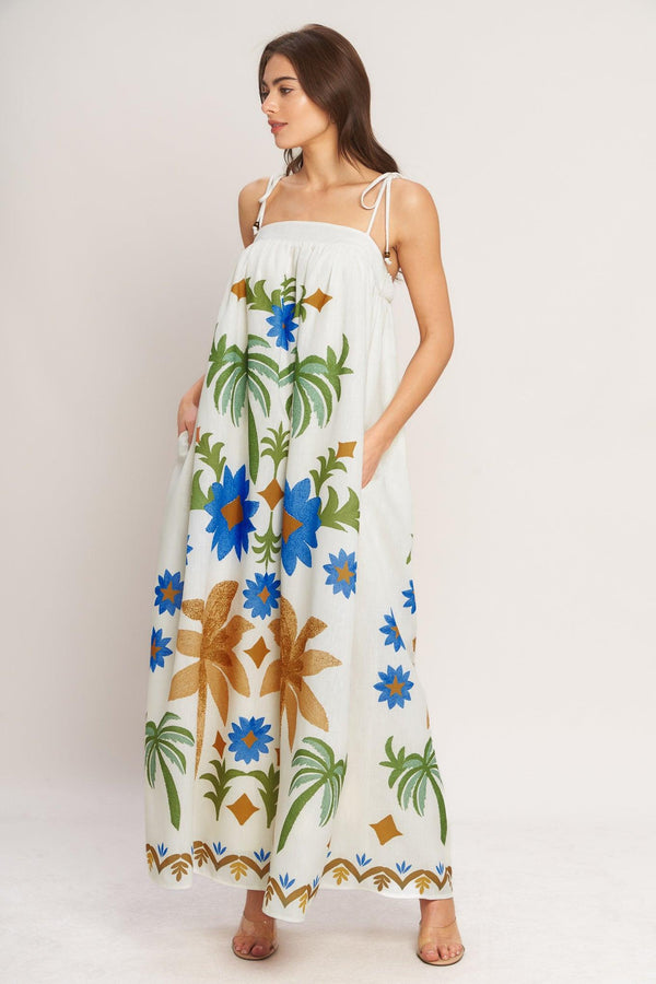 TROPIC ARTE FLOW WOVEN MAXI DRESS.