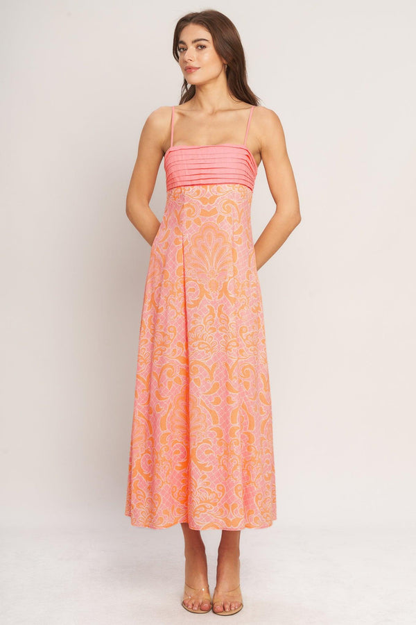 ISLAND SUNSET CHARM WOVEN MIDI DRESS.