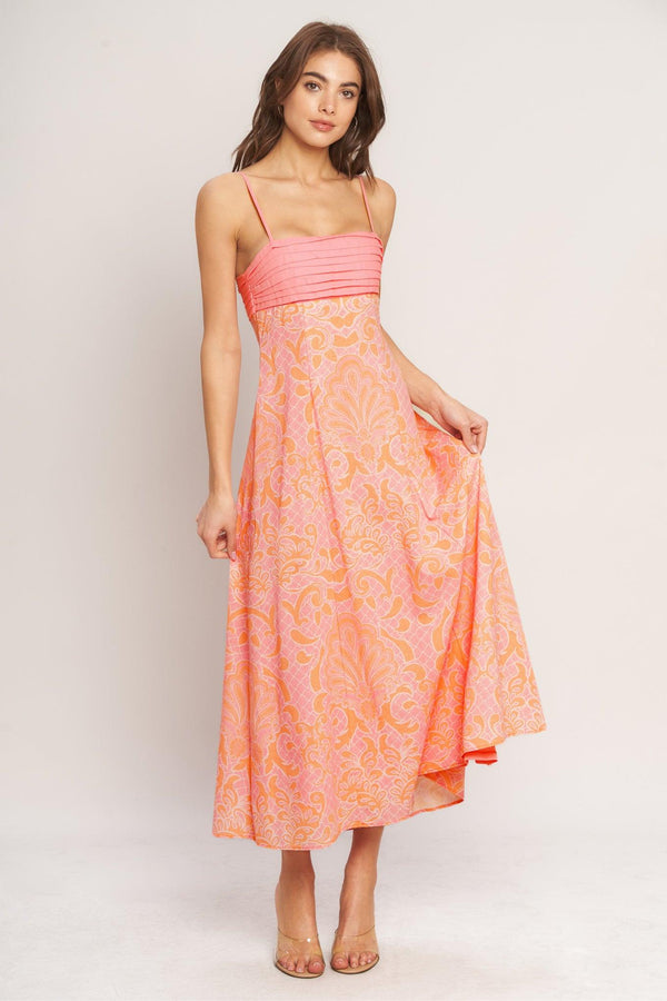 ISLAND SUNSET CHARM WOVEN MIDI DRESS.