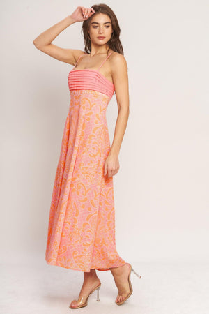 ISLAND SUNSET CHARM WOVEN MIDI DRESS.