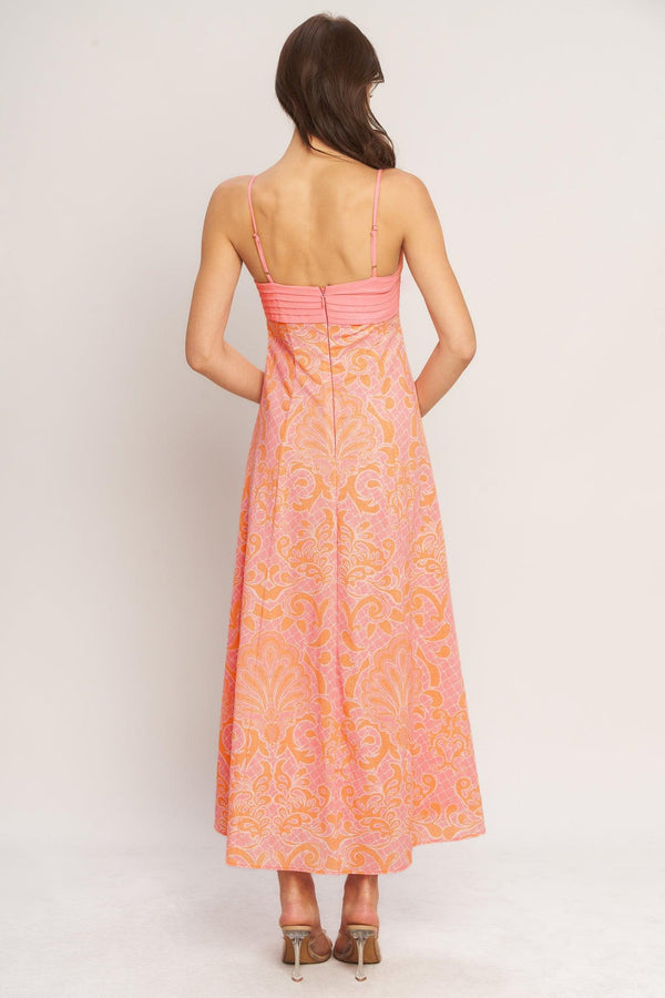ISLAND SUNSET CHARM WOVEN MIDI DRESS.