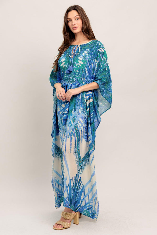 JUST LANDED IN PARADISE WOVEN KAFTAN MAXI DRESS.