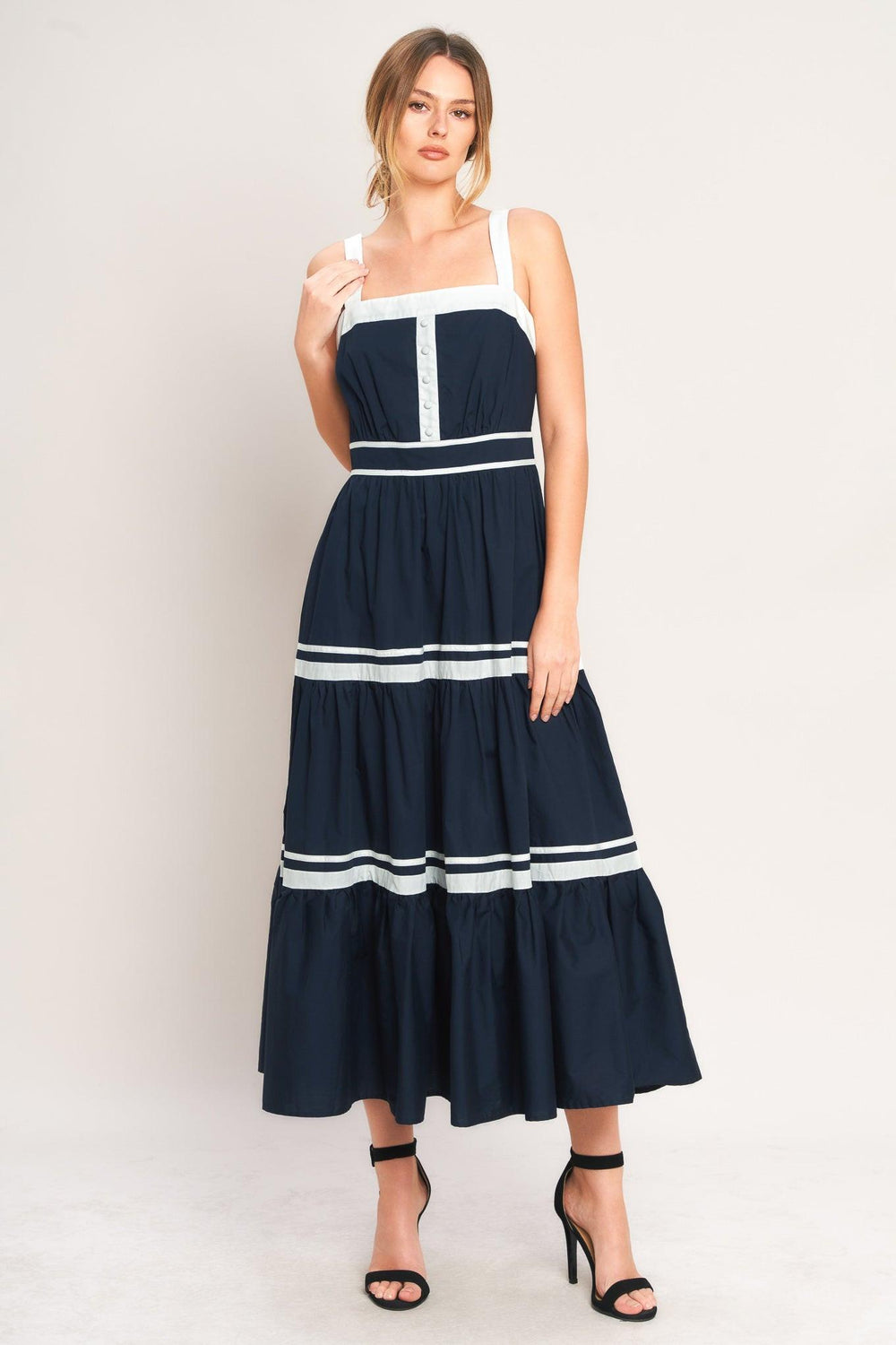 PETAL KISS WOVEN MIDI DRESS.
