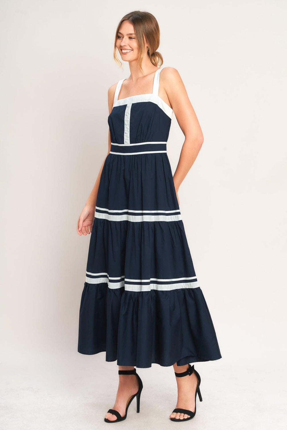 PETAL KISS WOVEN MIDI DRESS.